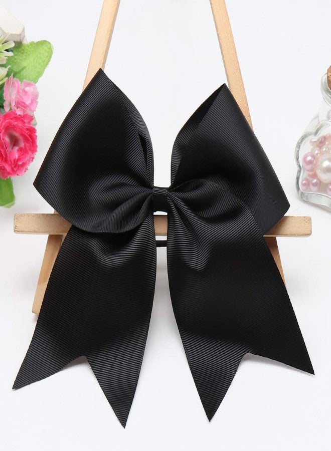 chiduerm 16 Pcs Large Cheer Hair Bows Grosgrain Ribbon Elastic Bands Handmade Ponytail Holder For Cheerleading Girls School College Sports (Large Black) - Image 3